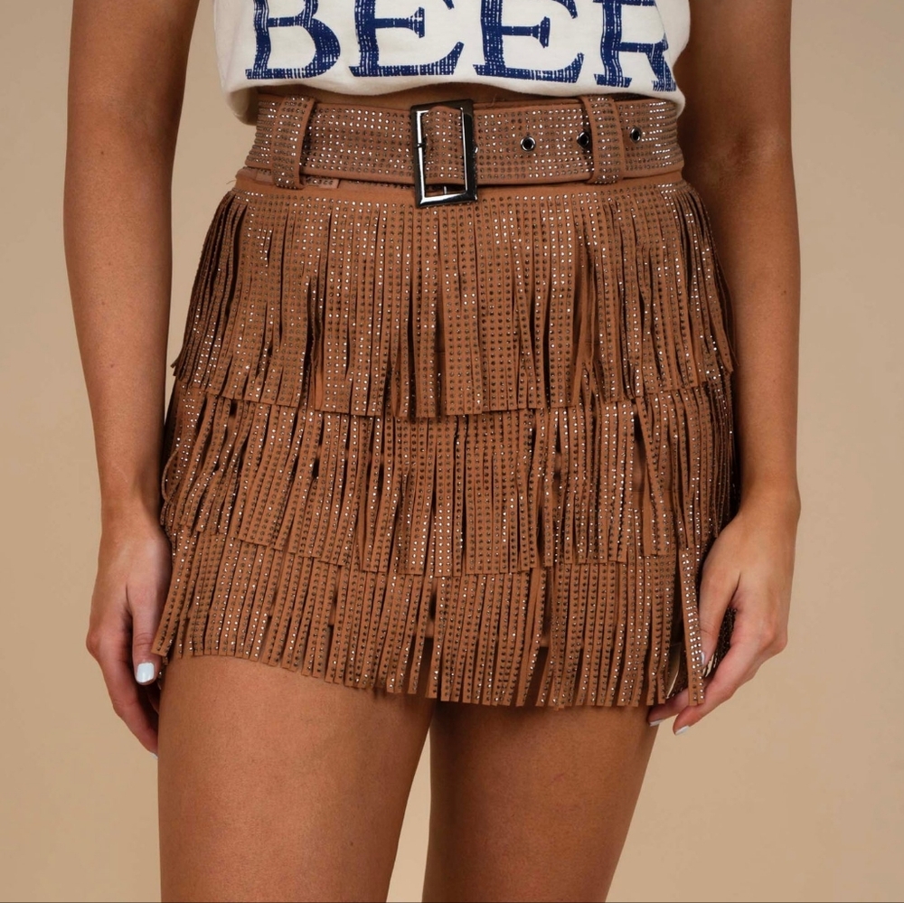 Eye Catcher Fringe Skort (Camel) Size Medium